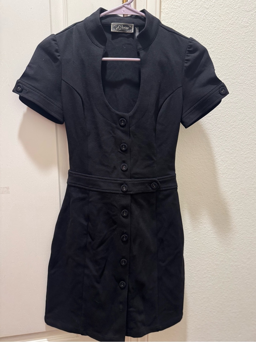 Guess Black Short-Sleeve Button-Front Mini Dress